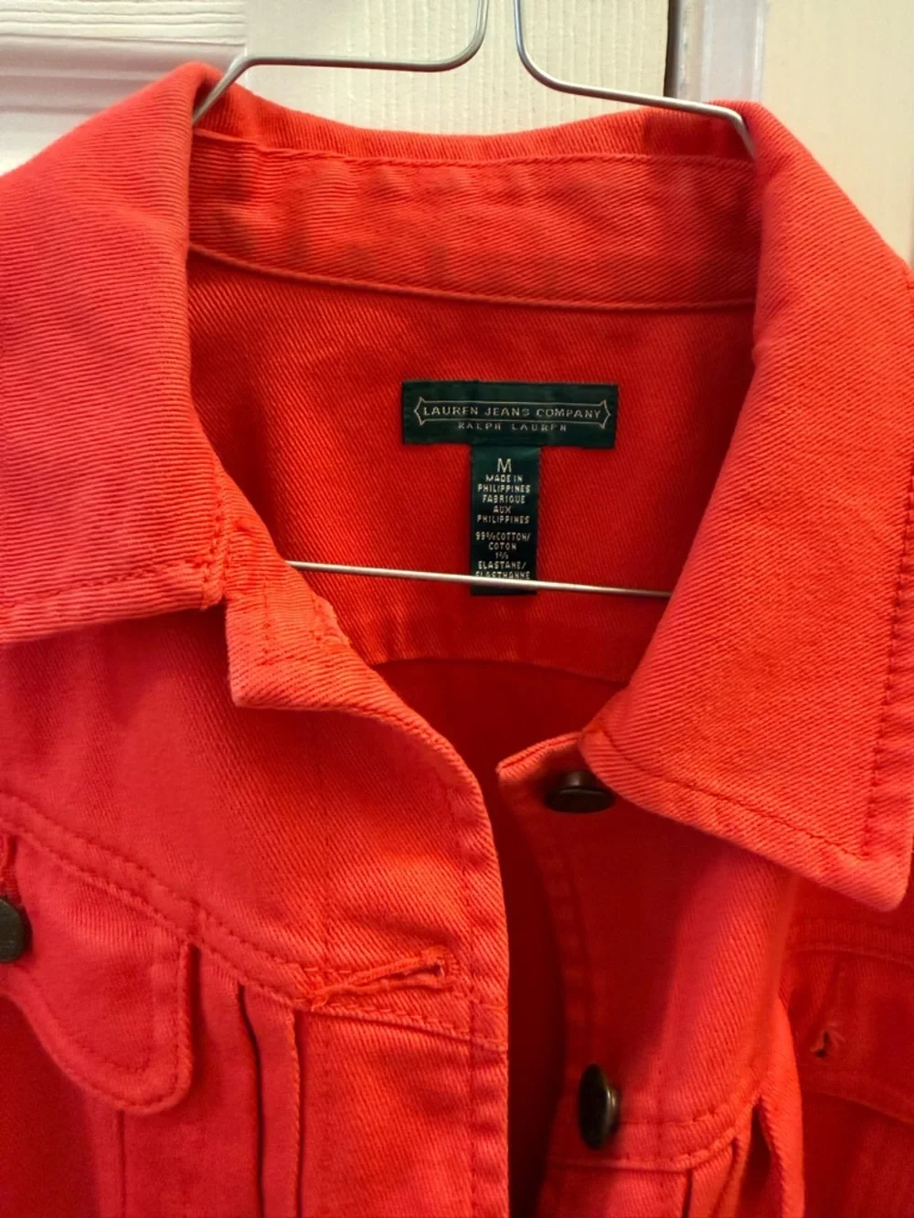 Red Orange Women's Denim Jacket - Classic Button-Up Style - Picture 4 of 4